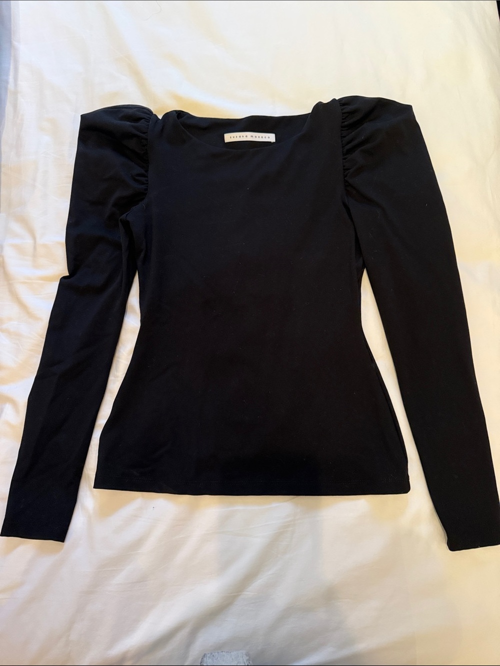 Susana Monaco Black Puff-Shoulder Long Sleeve Top